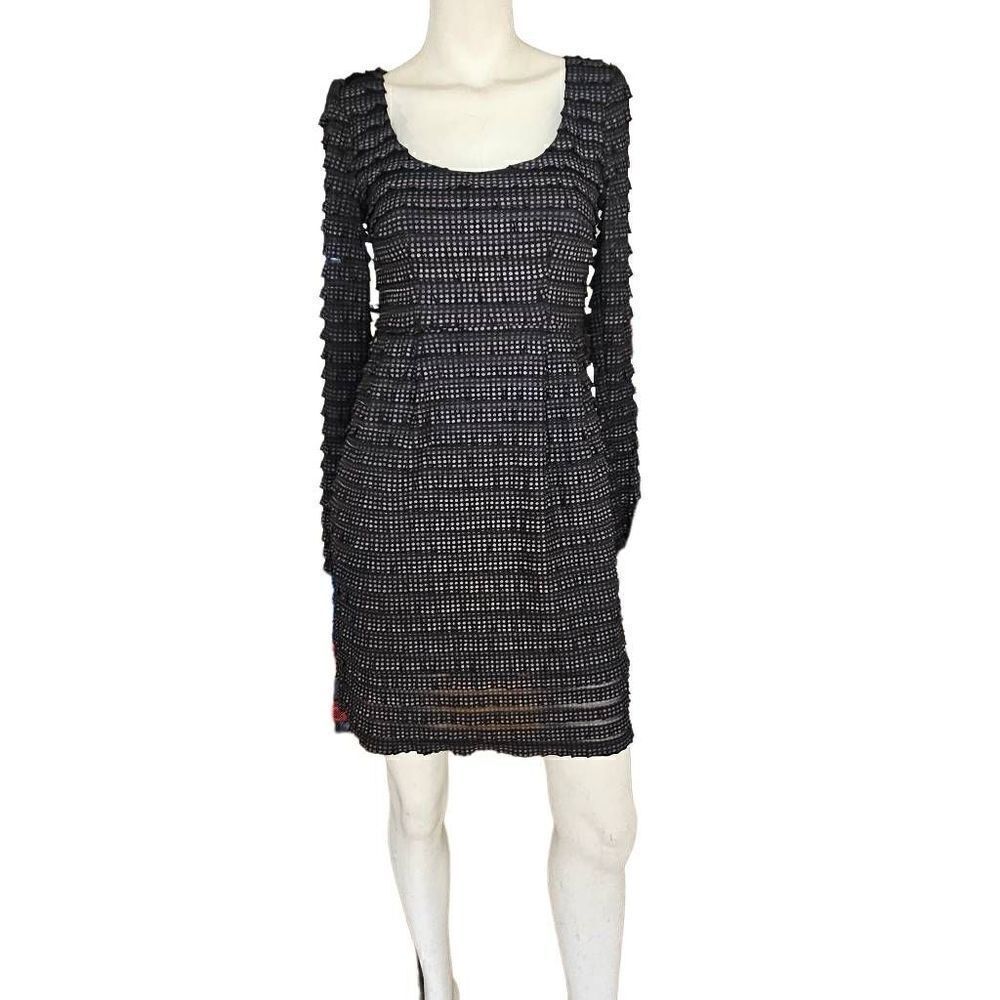 Nanette Lepore womens Sz 0 black silver polkadots ruffled dress - Picture 4 of 9